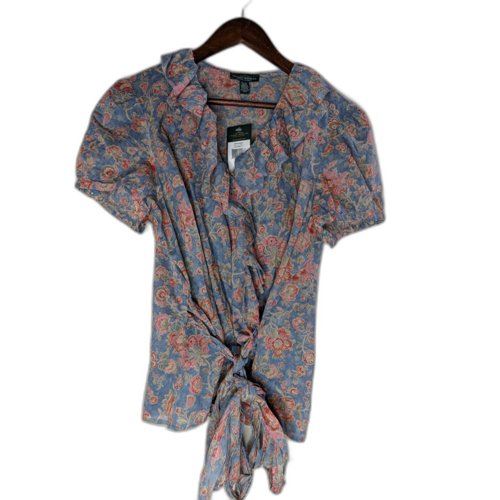 Lauren Ralph Lauren Jeans Co XL Floral Cot Tie Front Blouse Blue Cottagecore NWT